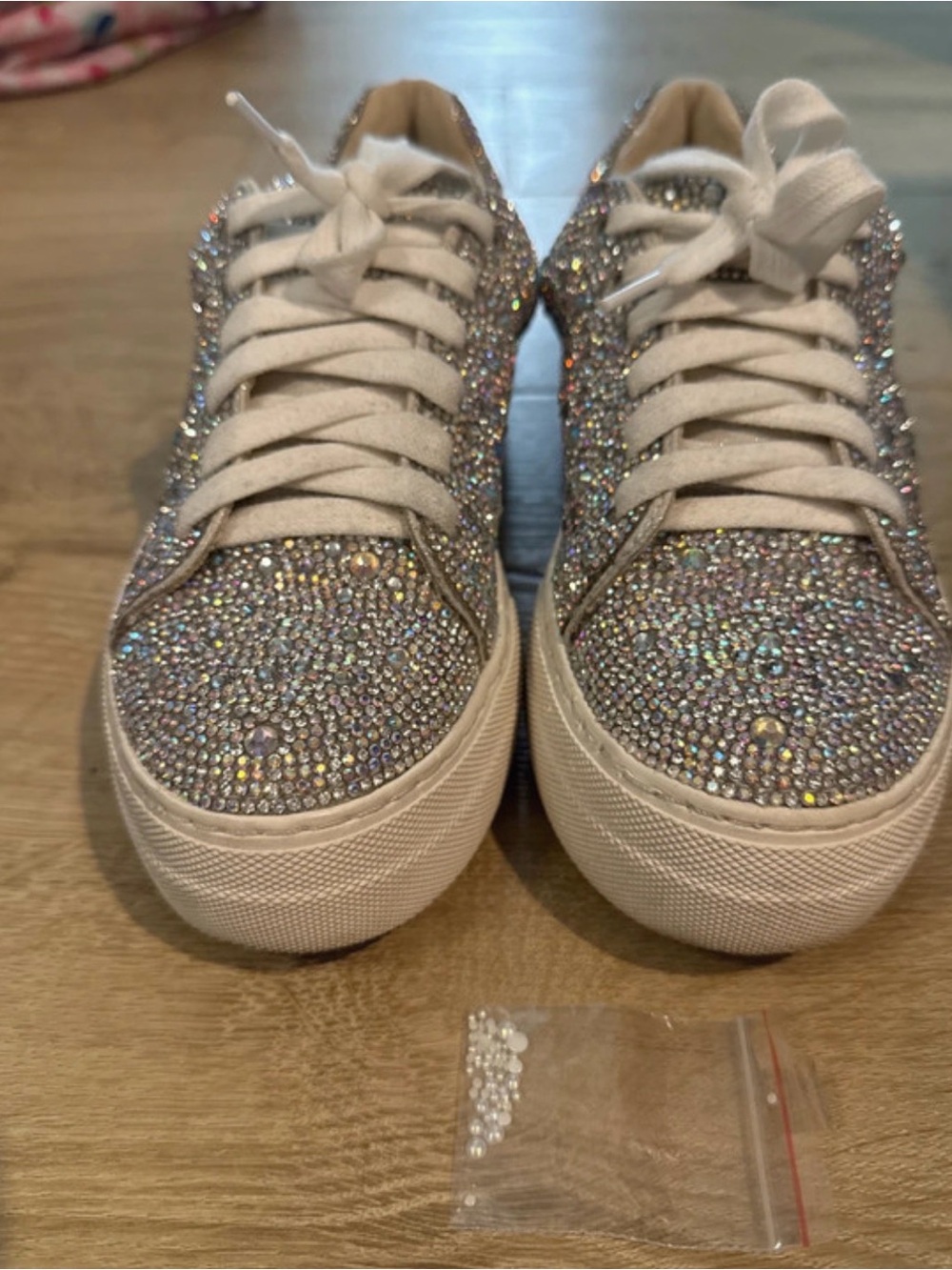 Betsey Johnson Silver Crystal Embellished Lace-Up Sneakers - Picture 4 of 4